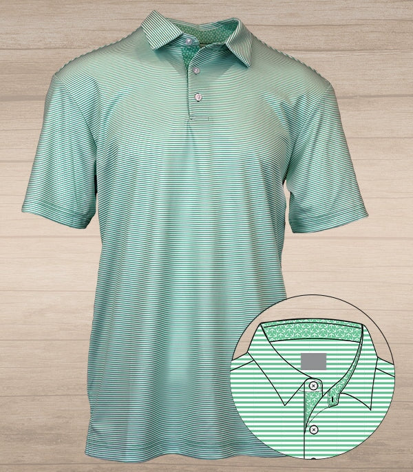 Andy Stripe Performance Polo with Tracks – Spring Green and White