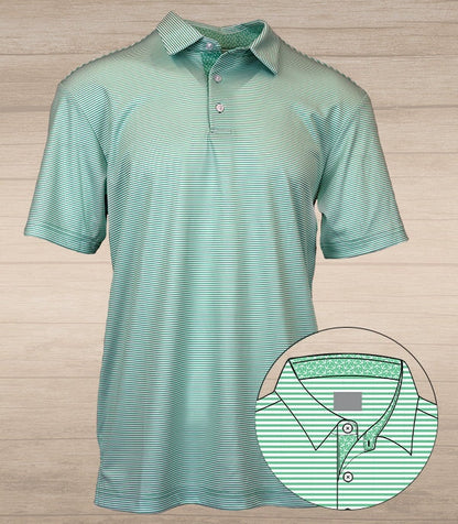 Andy Stripe Performance Polo with Tracks – Spring Green and White
